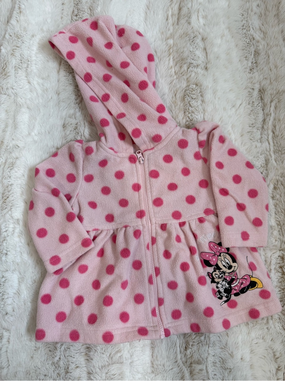 Disney Baby Pink and Hot Pink Polka Dot Hooded Fleece